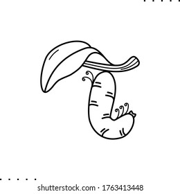 A caterpillar on a branch vector icon in outlines