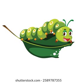 Caterpillar on leaf illustration isolated on white background