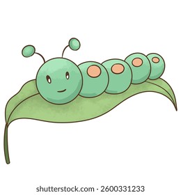  Caterpillar on a leaf with raindrops