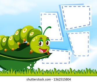 Caterpillar on on note template illustration