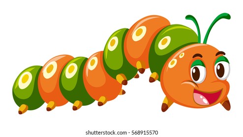 Caterpillar in orange and green color illustration