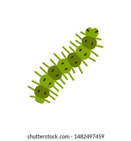 Caterpillar single flat icon. Worm simple sign in cartoon style. Grub pictogram. Wildlife symbol. Entomology closeup color vector illustration isolated on white. Graphic design element for card, logo