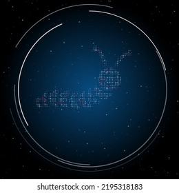 The caterpillar symbol filled with white dots. Pointillism style. Some dots is red. Vector illustration on blue background with stars