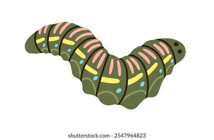 Caterpillar, dick fette Larve kriechend. Gartenlarvalinsekt, mit gebogenem Körper zentipediert. Grub, Made. Waldfauna. Farbige, flache grafische Vektorgrafik einzeln auf weißem Hintergrund