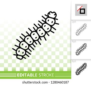 Caterpillar thin line icon. Outline web sign of worm. Grub linear pictogram with different stroke width. Simple vector symbol, transparent background. Centipede editable stroke icon without fill