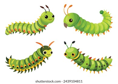 Caterpillar vector set pro style illustration