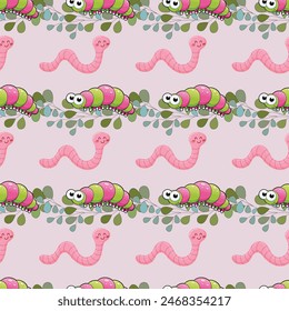 Caterpillar In The Wonderland Seamless Vector Pattern Design