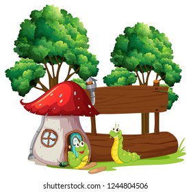 Caterpillar with wooden banner illustration