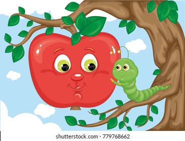 caterpillar worm apple tree nature vector object
illustration