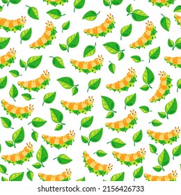 Caterpillar worm character seamless pattern. Vector flat cartoon graphic design illustration