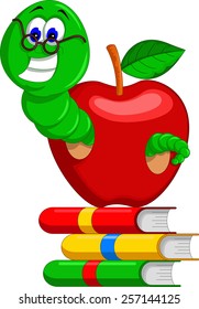caterpillar,books and apple 