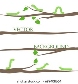 Caterpillars creep. Funny caterpillars on branches, vector illustration