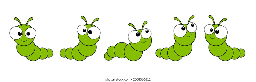 Caterpillars vector set. Cute cartoon worms collection.