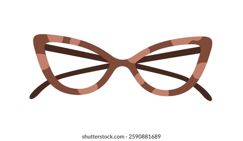 Cat-eye glasses. Modern fashion retro eyeglasses. Stylish eyewear with chic feminine frame, patterned rim design, elegant lenses, accessory. Flat vector illustration isolated on white background