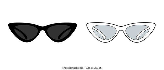 Cat  eye sunglasses vector template  Sunglasses Drawing  glasses  template  black  silhouette  front view  unisex  black   white color  CAD mockup 
