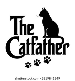The catfather funny cat lover typography design with catfather typography silhouette minimalist catlover petlover pawprint creative illustration lettering