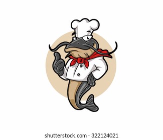 catfish chef cook mascot cartoon character