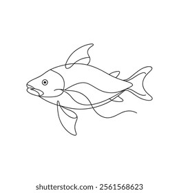 
Catfish Continuous line art flat vector illustration on white background.
