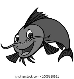 Catfish Dinner Illustration - A vector cartoon illustration of a Catfish restaurant mascot.