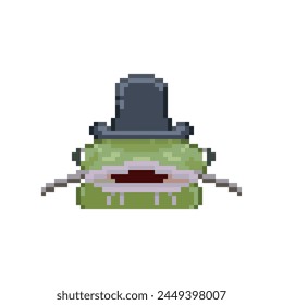 Catfish fish with hat, pixel art meme