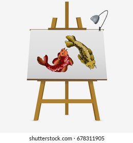 Catfish fish image on easel. Hand drawn vector stock illustration.