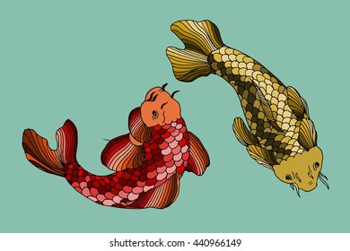 Catfish fish image. Tattoo design. Hand drawn vector stock illustration.