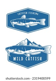 catfish fishing badge logo concept