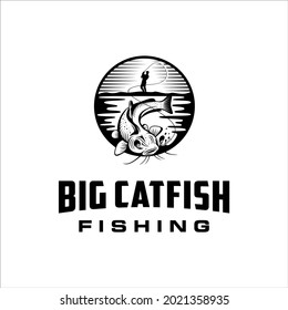 Catfish fishing tackle logo with classic style design