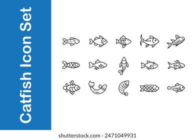  Catfish icon set in various styles with vector collections. 