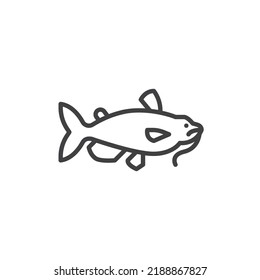 Icono de línea de bagre. signo de estilo lineal para concepto móvil y diseño web. Icono vector de contorno de peces. Símbolo, ilustración del logotipo. Gráficos vectoriales
