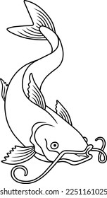 catfish line vector illustration isolated on white background