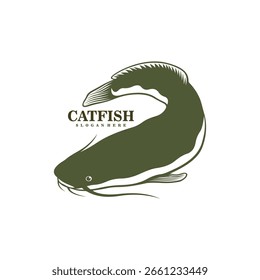 Wels Logo Design Vektor. Silhouette Catfish Template Illustration.