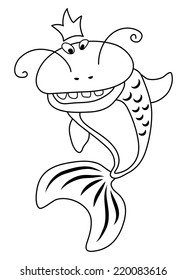 Catfish with mustache, outline, vector illustration
