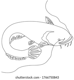 Catfish. One line fish design silhouette. Logo design. Hand drawn minimalism style vector illustration.