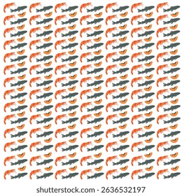 catfish, shrimp and papaya as a pattern background