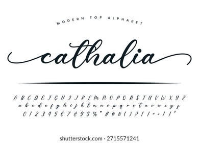 Cathalia Schriftart und Alphabet Satz von Vektor-Kalligraphie Buchstabe a b c d Skript Schriftart einzelne Buchstaben