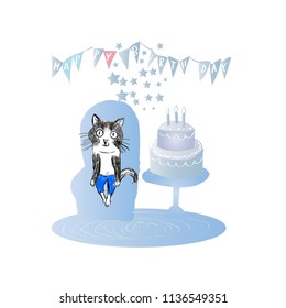 Cat.Happy birthday,design for card.