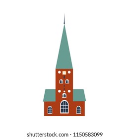 Cathedral of Aarhus, Denmark, Landmark large church vector cartoon illustration isolated on white, danish decorative flat building, architecture historic sight attraction, Travel sightseeing set