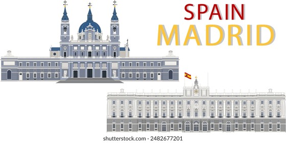 Cathedral Almudena and South facade Royal Palace of Madrid, Spain