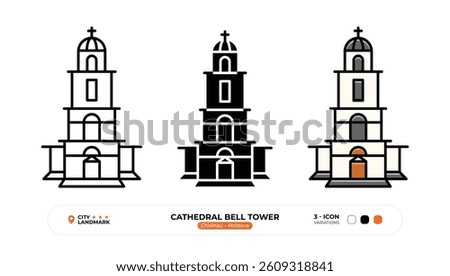 Cathedral Bell Tower, Line Icon. Chisinau, Moldova, Landmark, Silhouette, Color Vector, Editable Stroke.
