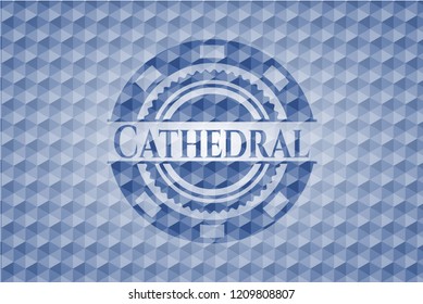 Cathedral blue polygonal badge.