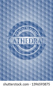 Cathedral blue polygonal badge. Vector Illustration. Detailed.