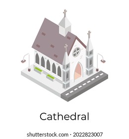 Edificio de una catedral en un icono isométrico 