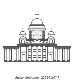 Cathedral building outline icon. Sign at linear style. Christian church. Vector illustration.