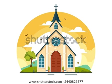 Cathedral Catholic Church Building Vector Illustration With Architecture, Medieval and Modern Churches Interior Design in Flat Cartoon Background