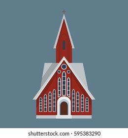 Cathedral catholic churche temple building landmark tourism world religions and famous structure traditional city ancient old tower vector illustration.
