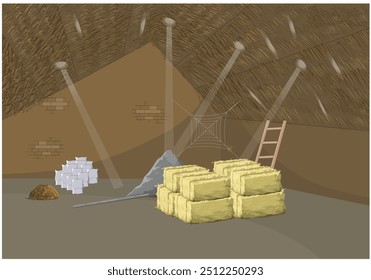 A cathedral ceiling(Attic) is a sloping and pointed ceiling.