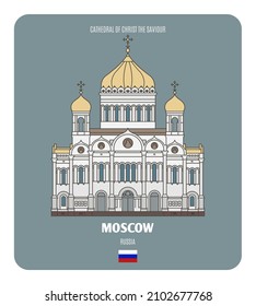 Catedral del Cristo Salvador en Moscú, Rusia. Símbolos arquitectónicos de las ciudades europeas. Vector colorido