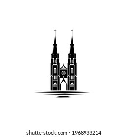 Cathedral Church Silhouette Illustration for Christian Logo or Design Element. Vector Illustration 