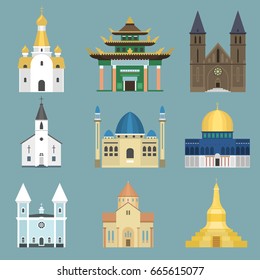 Cathedral church temple traditional building famous landmark tourism vector illustration.